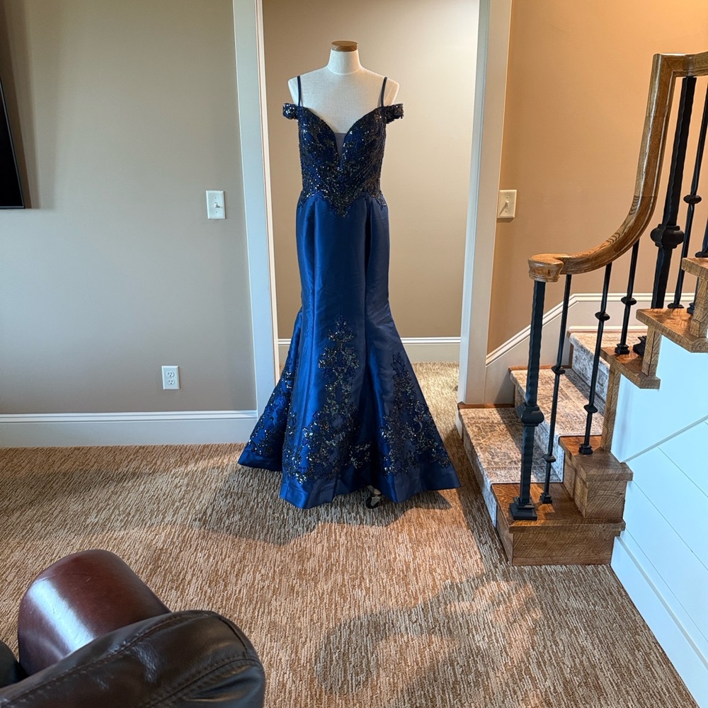 Ellie Wilde Blue and Gold Prom Dress